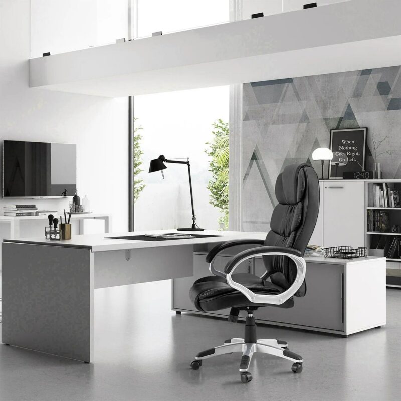Vineego Leather High Back Office Chair Ergonomic Executive Office Chair Swivel Computer Desk Chair Lumbar Support Soft Cushioned Padded Arms - Image 3
