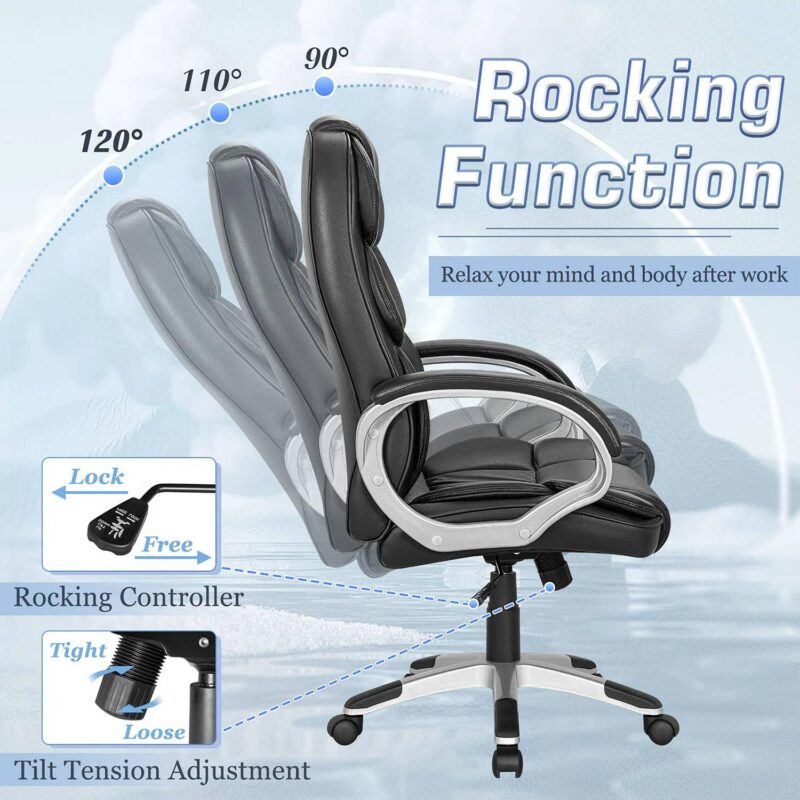 Vineego Leather High Back Office Chair Ergonomic Executive Office Chair Swivel Computer Desk Chair Lumbar Support Soft Cushioned Padded Arms - Image 6