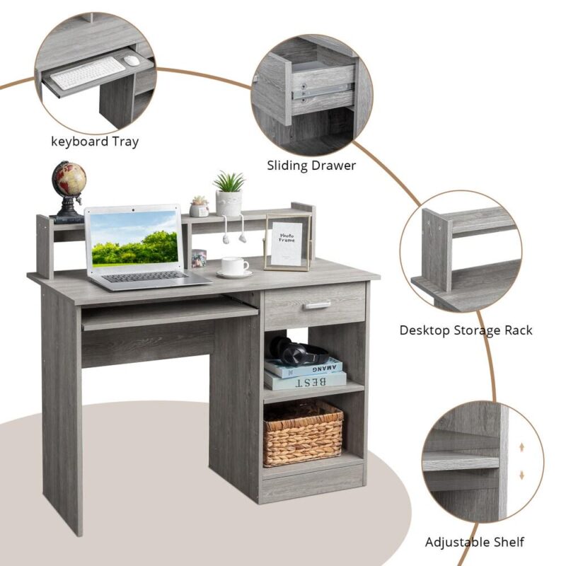 Winado 43.30-Inches Gray Modern/Contemporary Computer desk Hutch Included - Image 4
