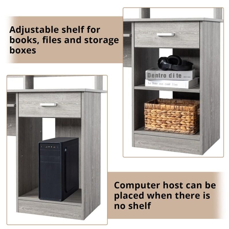Winado 43.30-Inches Gray Modern/Contemporary Computer desk Hutch Included - Image 5