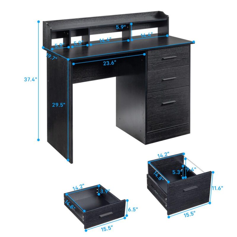 Winado 43.31-Inches Black Traditional Pine Computer desk Hutch Included - Image 7