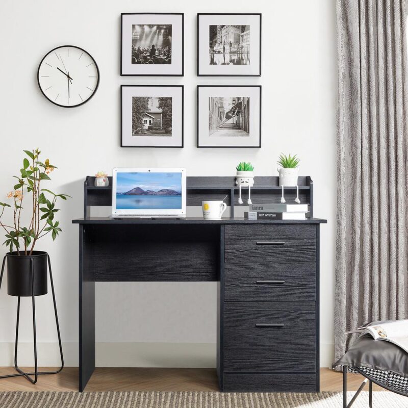 Winado 43.31-Inches Black Traditional Pine Computer desk Hutch Included - Image 5