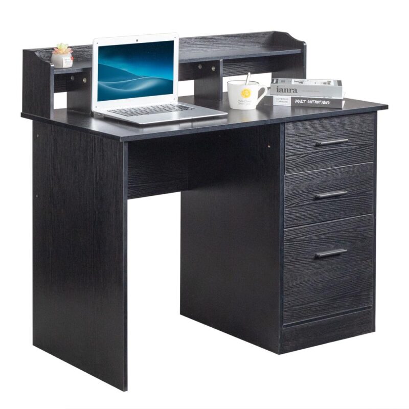 Winado 43.31-Inches Black Traditional Pine Computer desk Hutch Included - Image 4