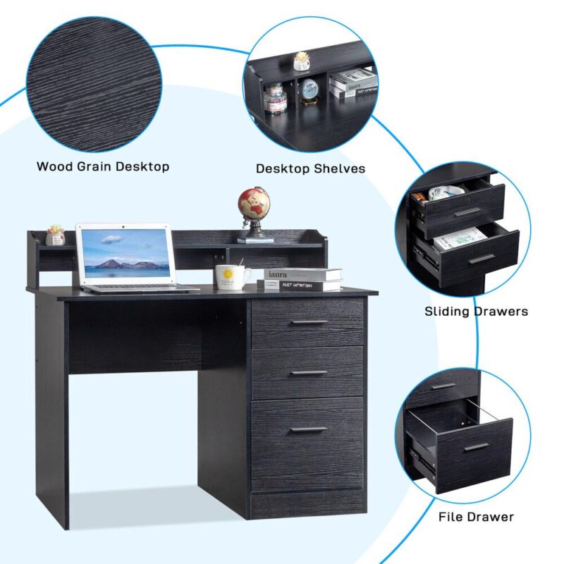 Winado 43.31-Inches Black Traditional Pine Computer desk Hutch Included - Image 8