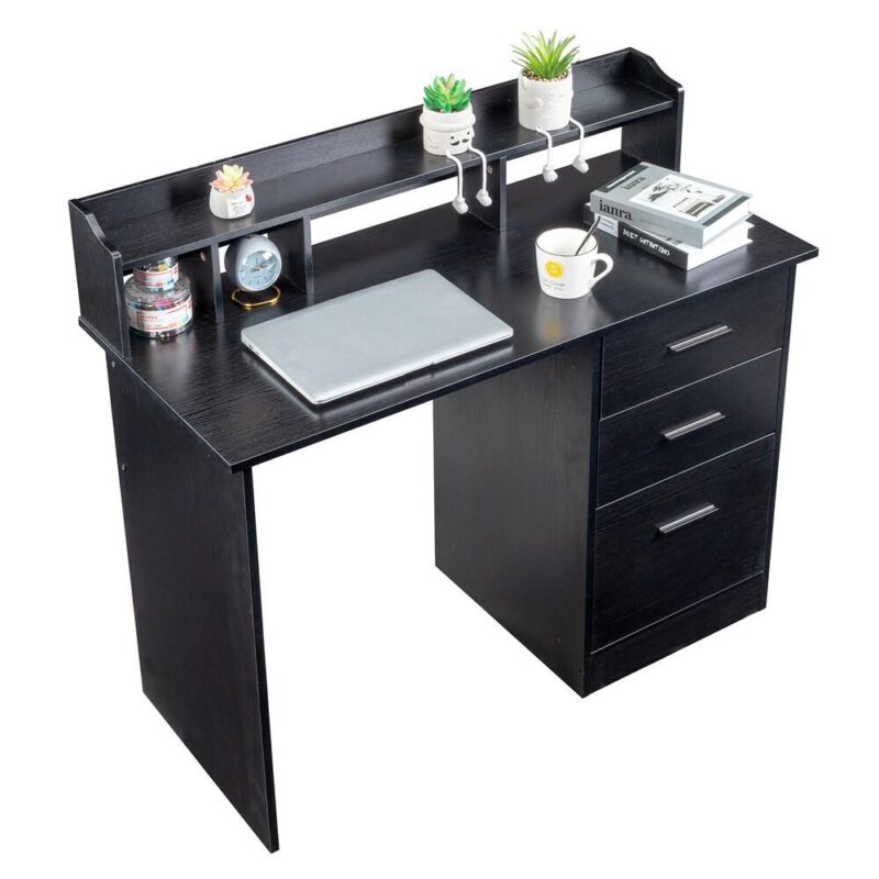 Winado 43.31-Inches Black Traditional Pine Computer desk Hutch Included - Image 3