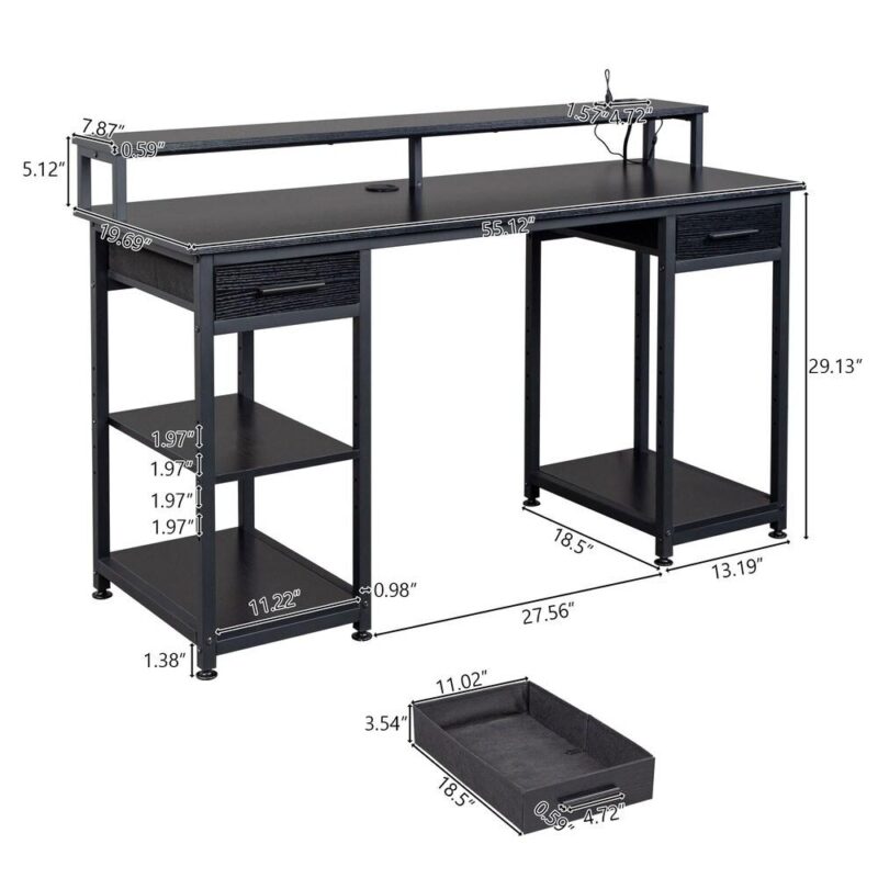 Winado 55.11-Inches Black Modern/Contemporary Gaming desk Hutch Included - Image 6