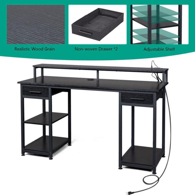 Winado 55.11-Inches Black Modern/Contemporary Gaming desk Hutch Included - Image 7