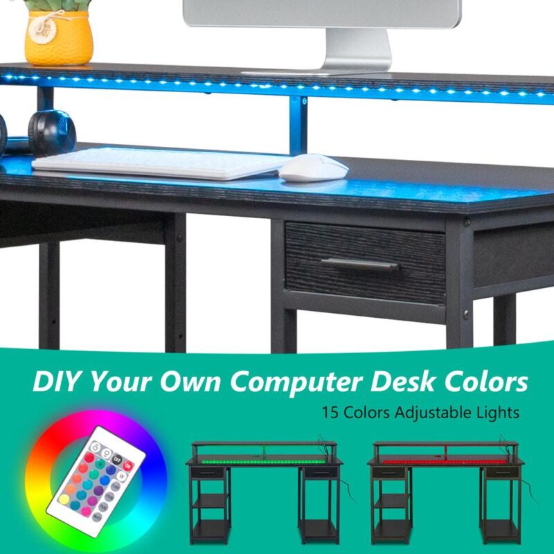 Winado 55.11-Inches Black Modern/Contemporary Gaming desk Hutch Included - Image 8