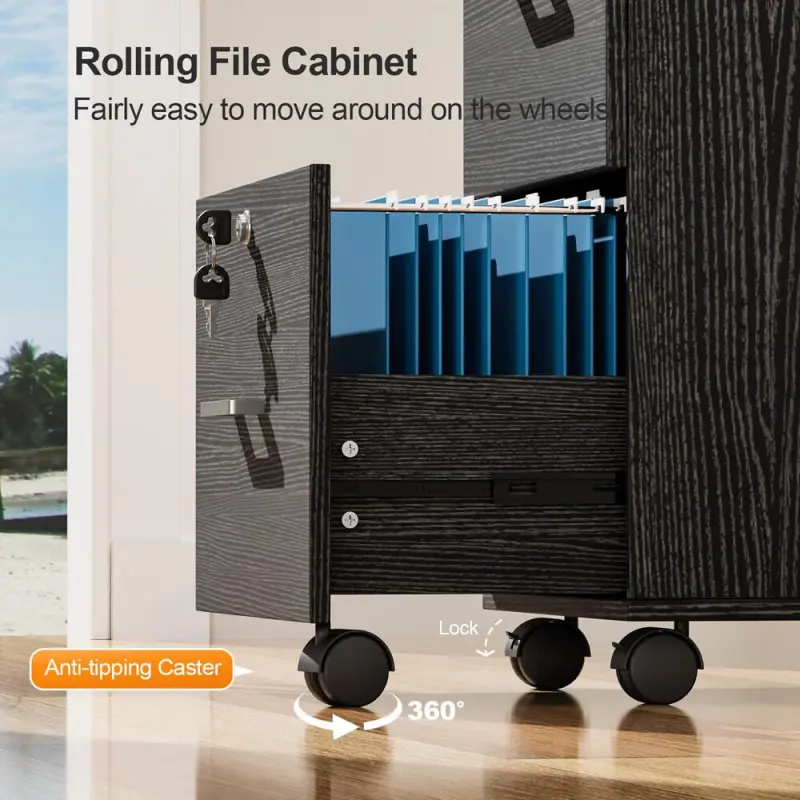 Winado Black 3 -Drawer 18.89-Inches File Cabinet - Image 5
