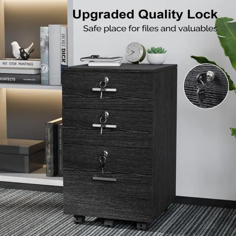 Winado Black 3 -Drawer 18.89-Inches File Cabinet - Image 4
