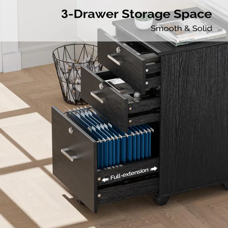 Winado Black 3 -Drawer 18.89-Inches File Cabinet - Image 3