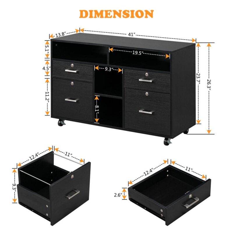 Winado Black 4 -Drawer 40.95-Inches File Cabinet