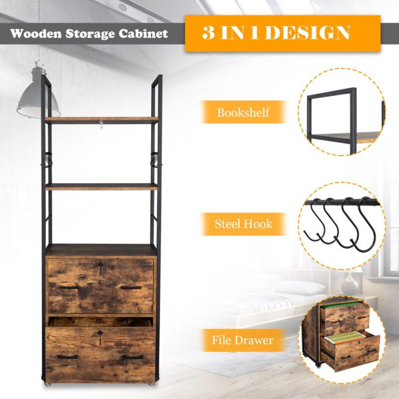 Winado Brown 2 -Drawer 18.89-Inches File Cabinet - Image 4