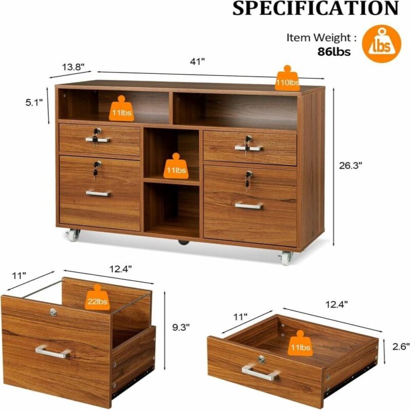 Winado Brown 4 -Drawer 41-Inches File Cabinet