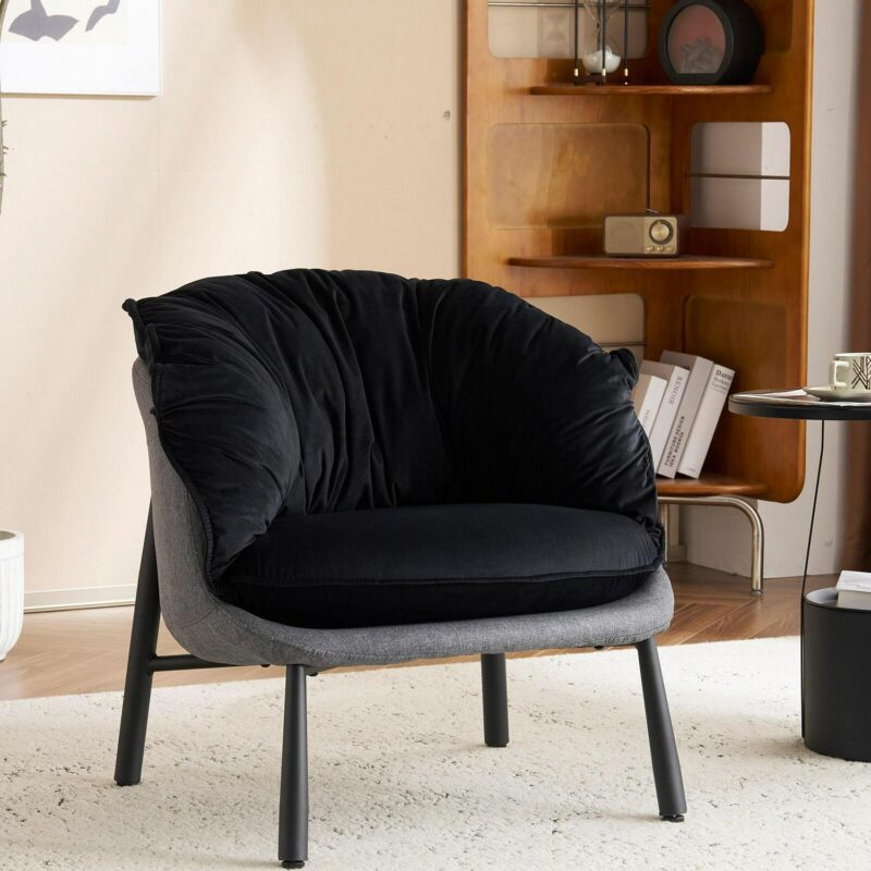 Winado Casual Black Velvet Swivel Wingback Chair - Image 2