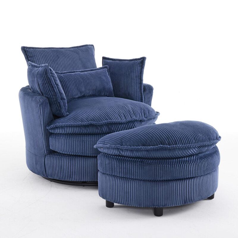 Winado Casual Blue Velvet Swivel Barrel Chair