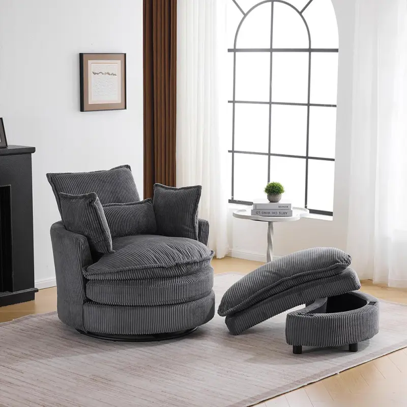 Winado Casual Gray Velvet Swivel Wingback Chair - Image 6