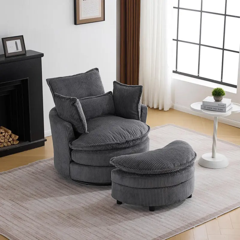 Winado Casual Gray Velvet Swivel Wingback Chair - Image 8