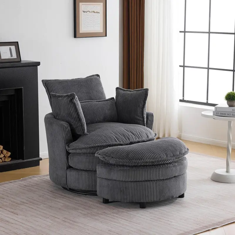 Winado Casual Gray Velvet Swivel Wingback Chair - Image 5