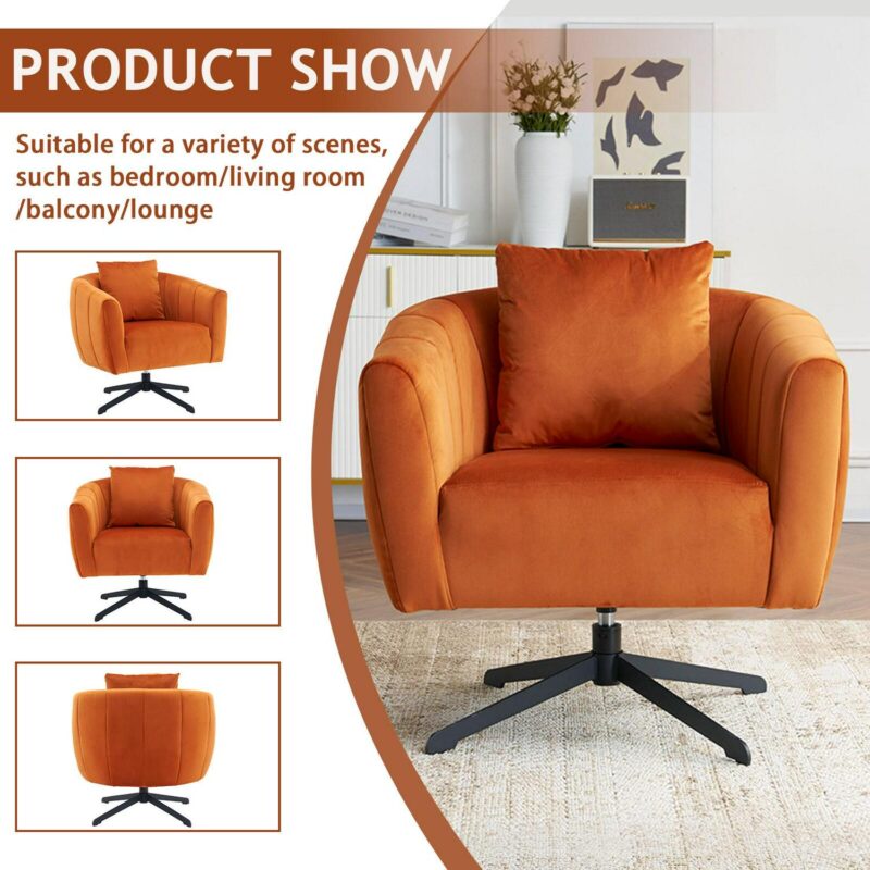 Winado Casual Orange Velvet Barrel Chair - Image 7