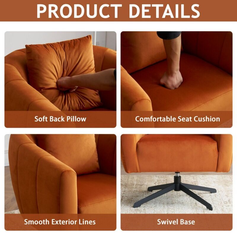 Winado Casual Orange Velvet Barrel Chair - Image 5