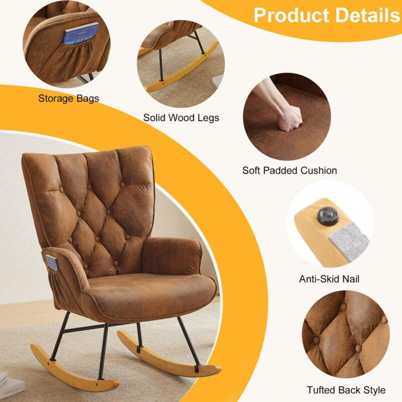 Winado Modern Brown Rocking Chair - Image 4