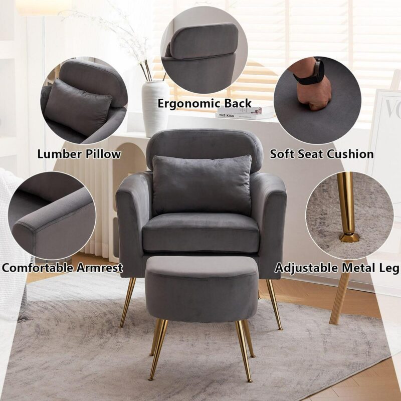 Winado Modern Dark Gray Velvet Accent Chair - Image 8