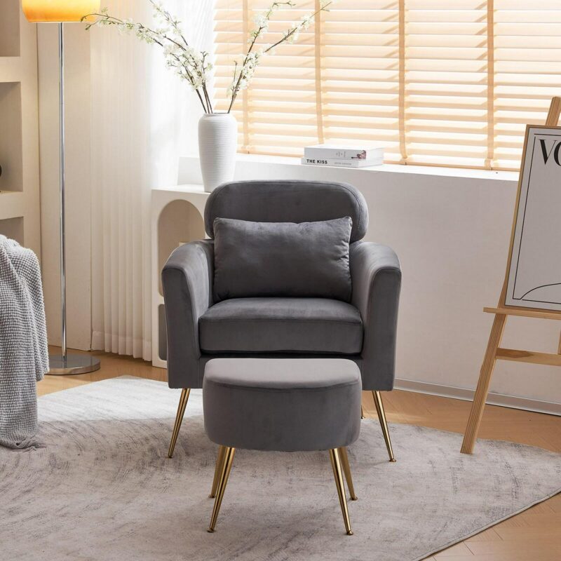 Winado Modern Dark Gray Velvet Accent Chair - Image 6