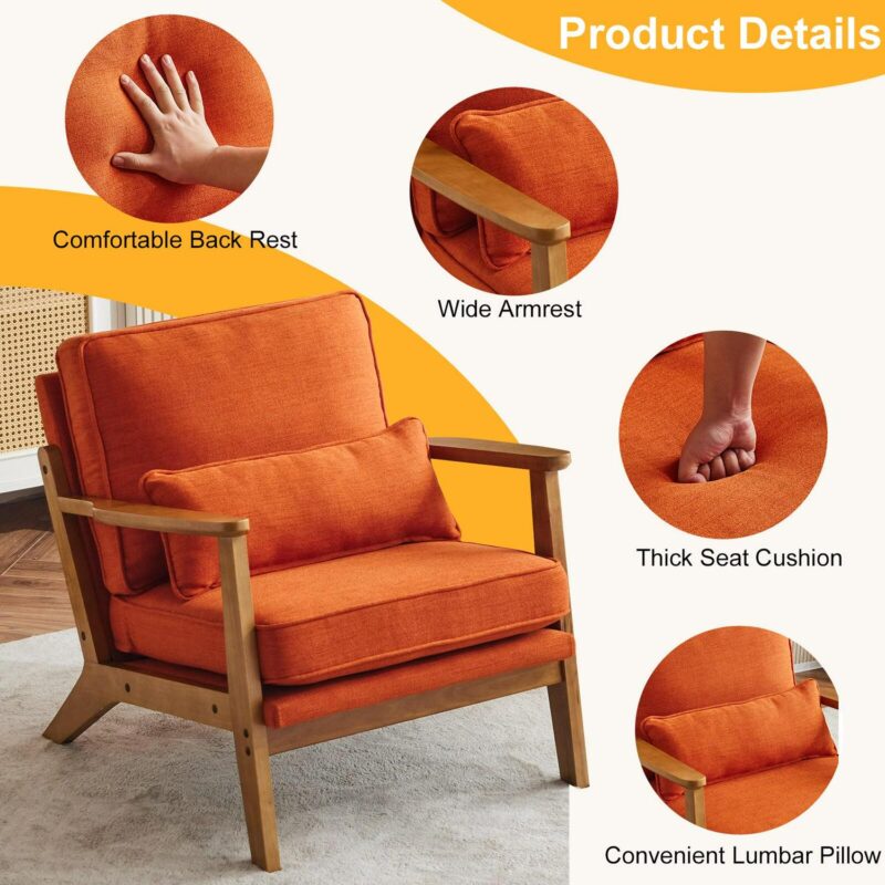 Winado Modern Orange Linen Accent Chair - Image 3