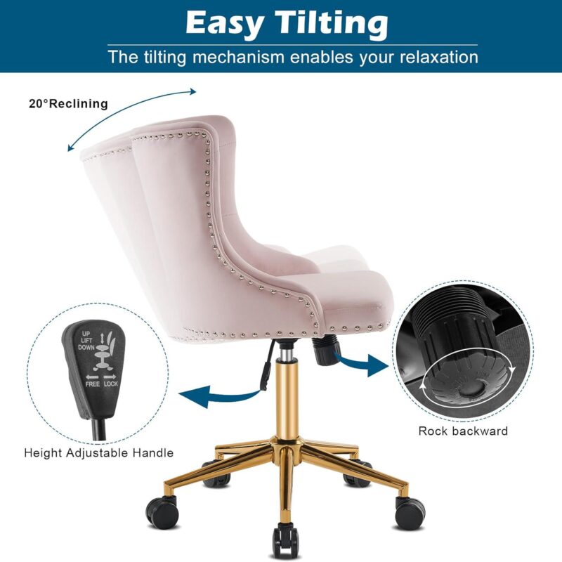 Winado Pink Traditional Adjustable Height Swivel Upholstered Task Chair - Image 4