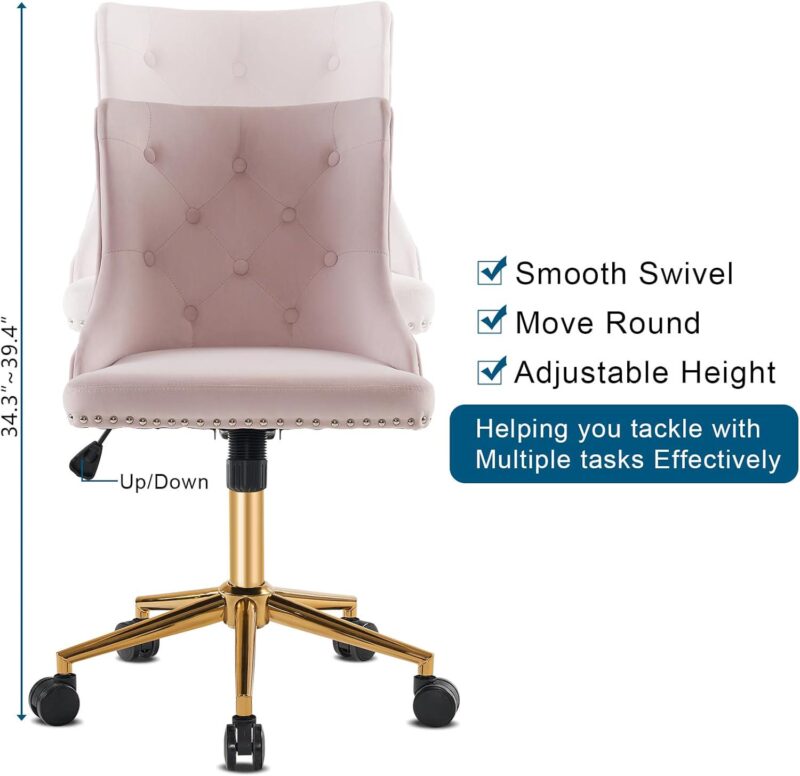 Winado Pink Traditional Adjustable Height Swivel Upholstered Task Chair - Image 3