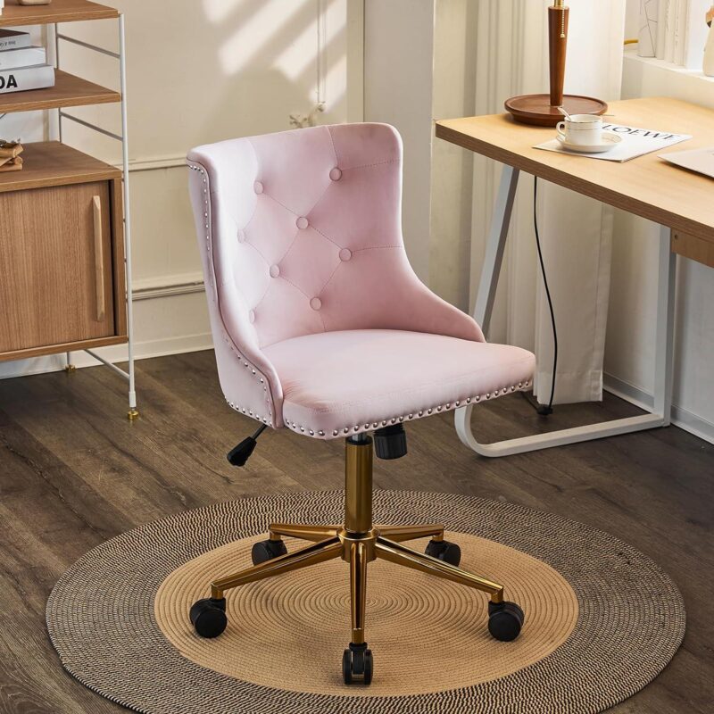 Winado Pink Traditional Adjustable Height Swivel Upholstered Task Chair - Image 5