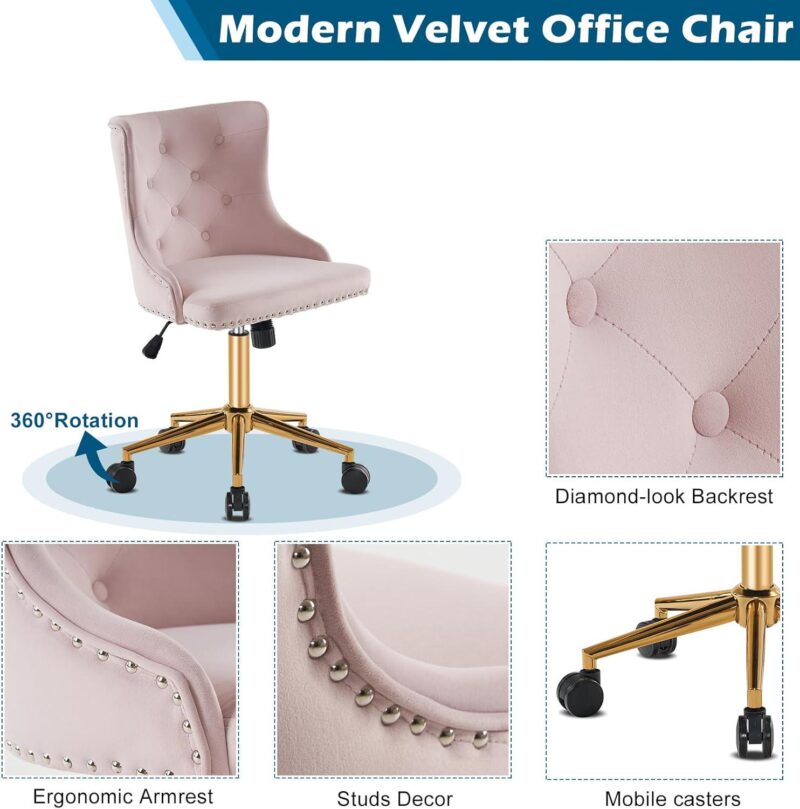 Winado Pink Traditional Adjustable Height Swivel Upholstered Task Chair - Image 8