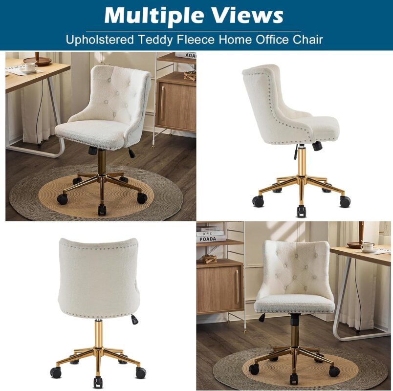 Winado White Traditional Adjustable Height Swivel Upholstered Task Chair - Image 6