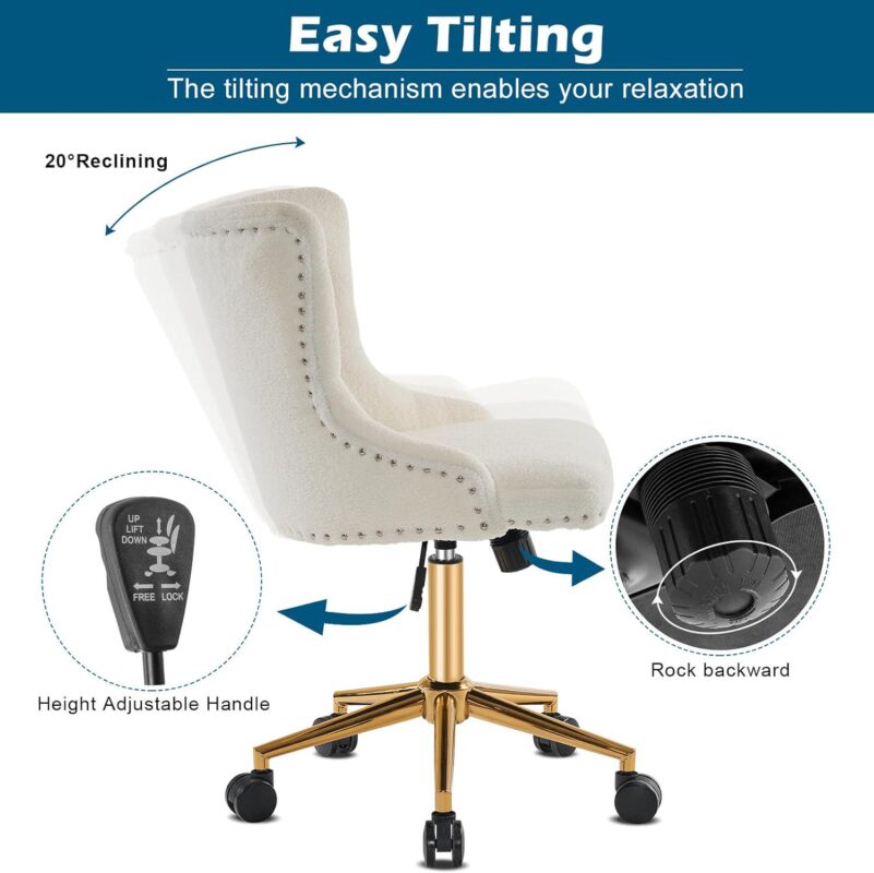 Winado White Traditional Adjustable Height Swivel Upholstered Task Chair - Image 3