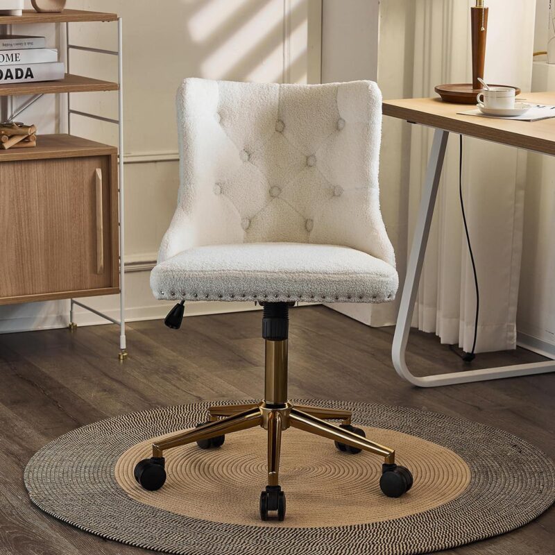 Winado White Traditional Adjustable Height Swivel Upholstered Task Chair - Image 5