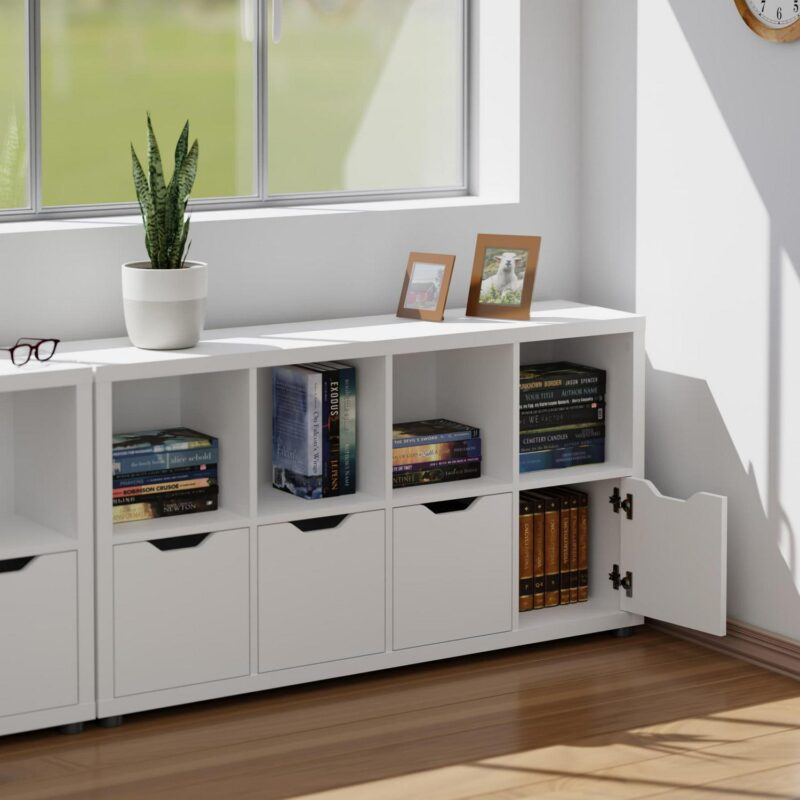 Winsome Wood White Composite 4 -Shelf Modular Bookcase with Doors ( 48.31-Inches W x 25.98-Inches H x 11.65-Inches D ) Finished - Image 12