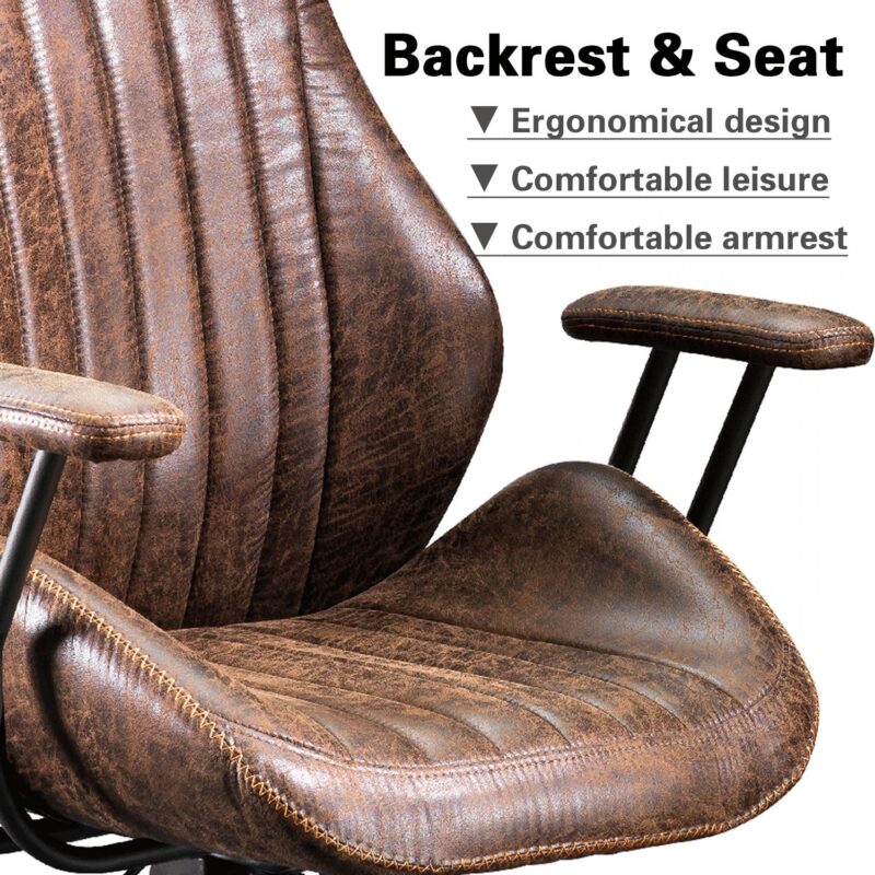 XIZZI Dark Brown Office Chair Traditional Ergonomic Adjustable Height Swivel Upholstered Task Chair - Image 8