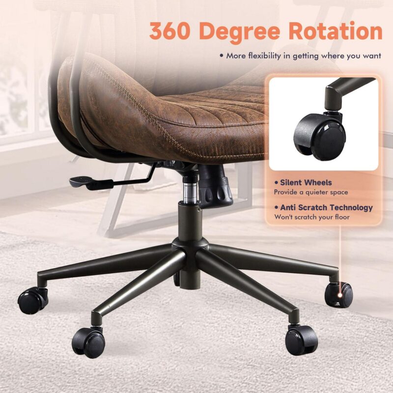 XIZZI Dark Brown Office Chair Traditional Ergonomic Adjustable Height Swivel Upholstered Task Chair - Image 6