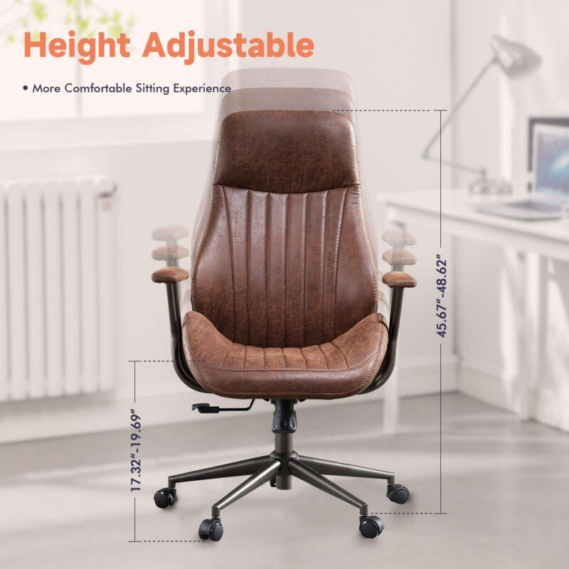 XIZZI Dark Brown Office Chair Traditional Ergonomic Adjustable Height Swivel Upholstered Task Chair - Image 7