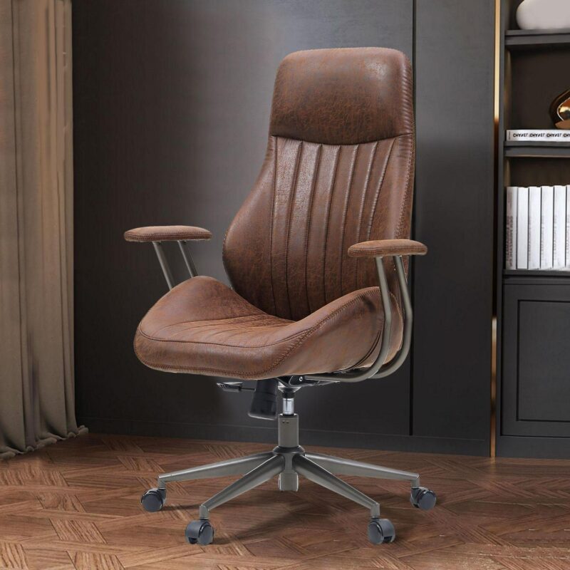 XIZZI Dark Brown Office Chair Traditional Ergonomic Adjustable Height Swivel Upholstered Task Chair - Image 2