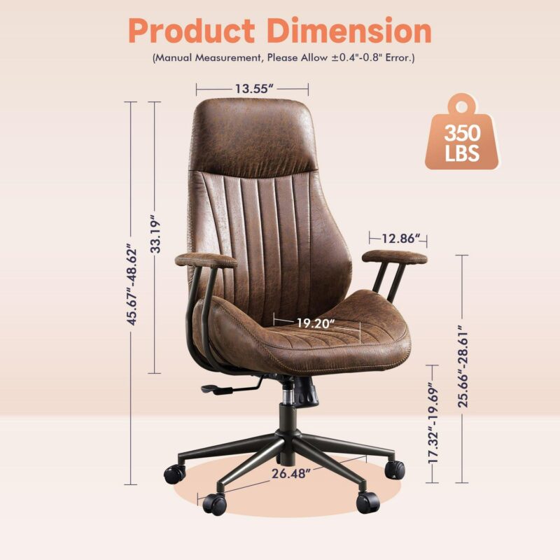 XIZZI Dark Brown Office Chair Traditional Ergonomic Adjustable Height Swivel Upholstered Task Chair - Image 3