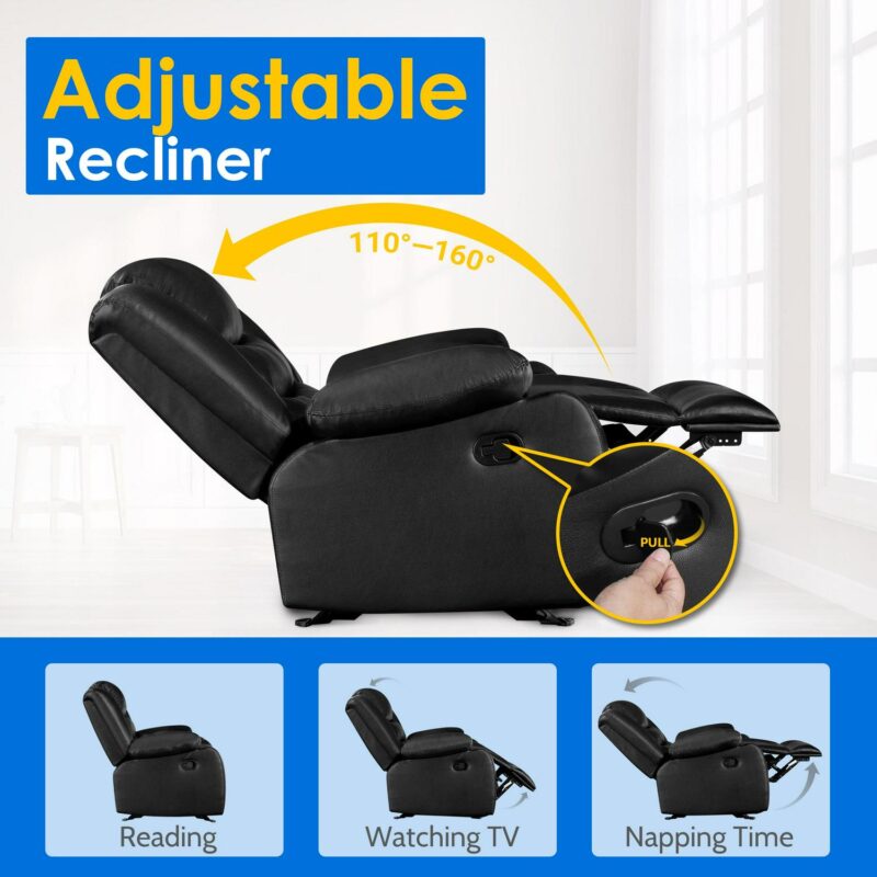 prilinex Black Faux leather Upholstered Swivel Recliner - Image 4