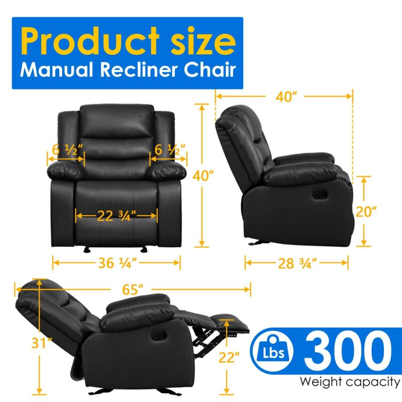 prilinex Black Faux leather Upholstered Swivel Recliner - Image 5