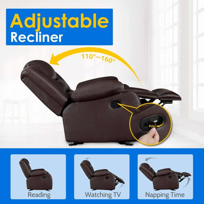 prilinex Brown Faux leather Upholstered Swivel Recliner - Image 4