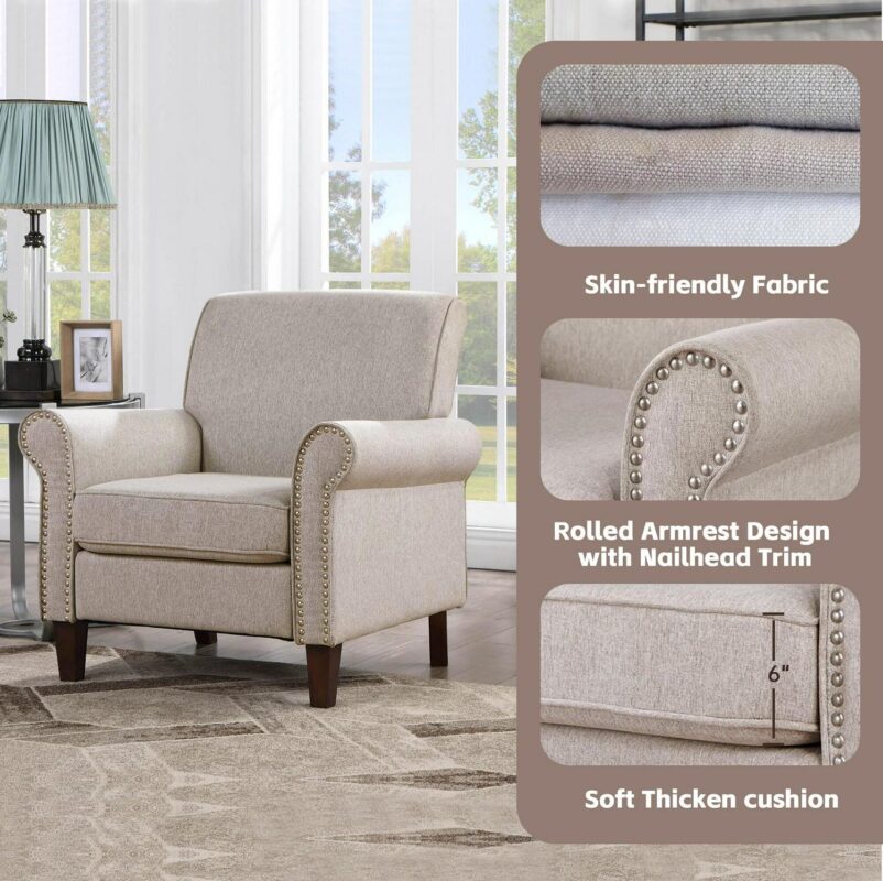 prilinex Modern Beige Linen Accent Chair - Image 3
