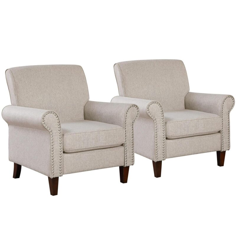 prilinex Modern Beige Linen Accent Chair - Image 8