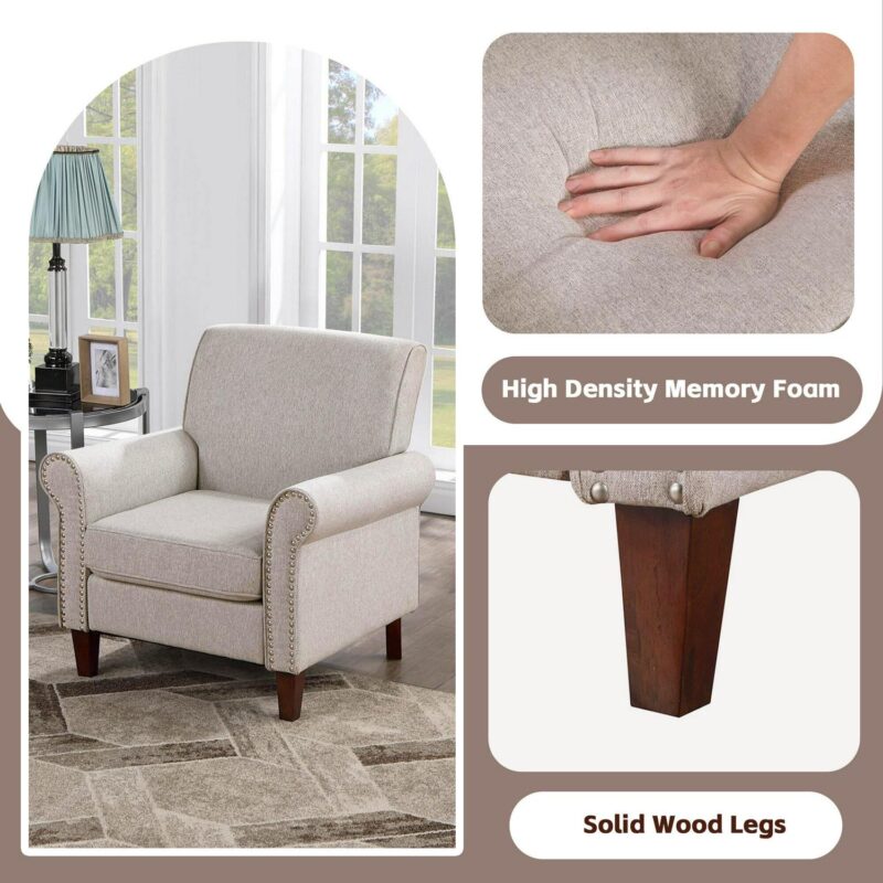 prilinex Modern Beige Linen Accent Chair - Image 2