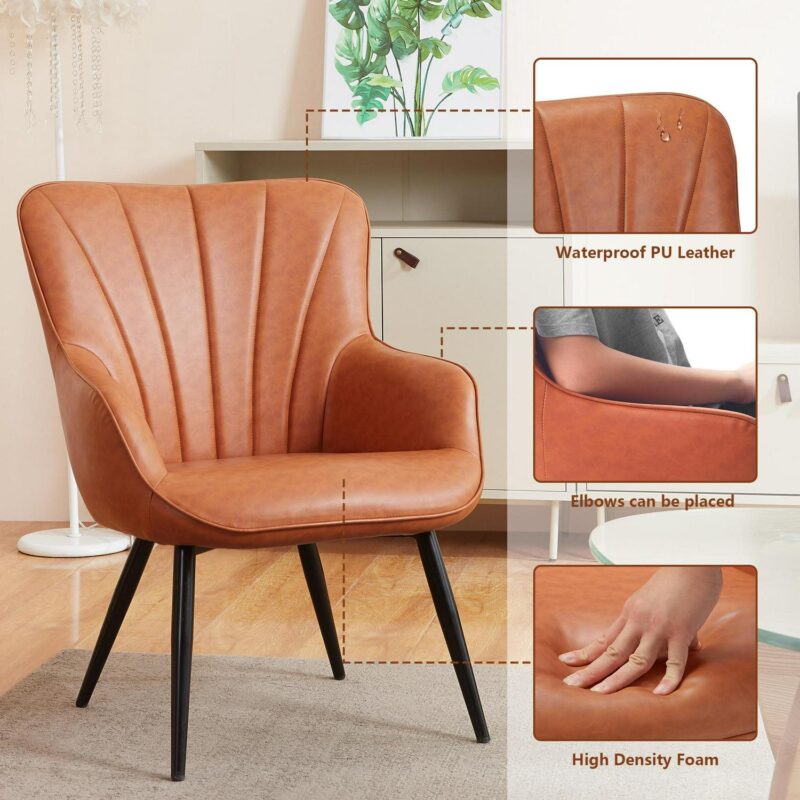 prilinex Modern Brown Faux leather Wingback Chair - Image 6