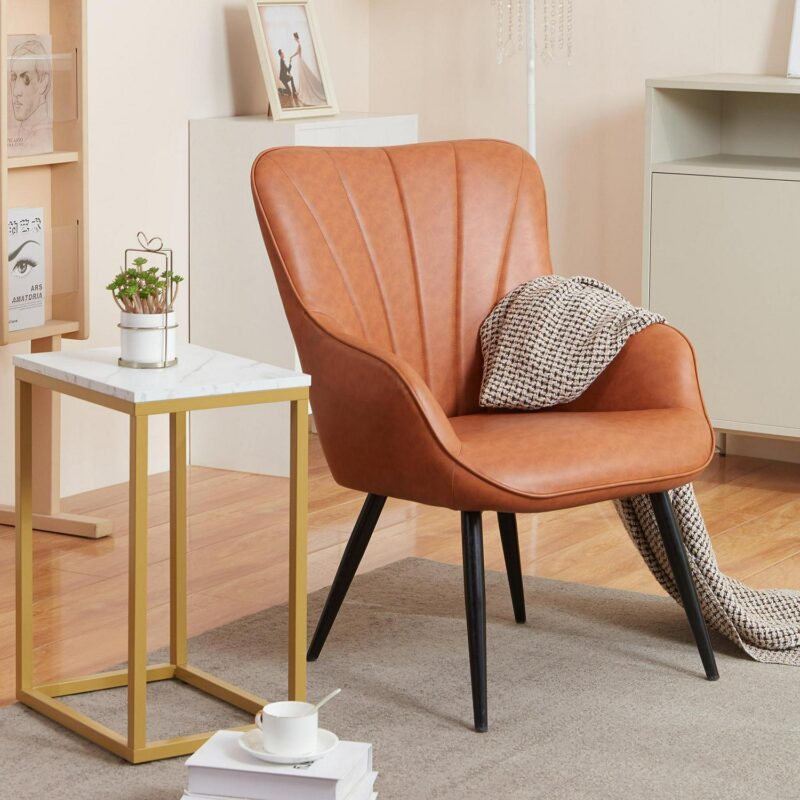 prilinex Modern Brown Faux leather Wingback Chair